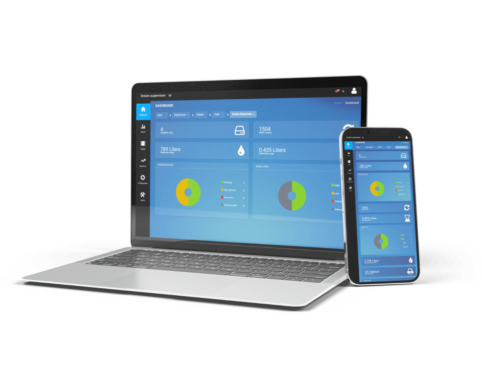 Smart Smixin monitoring dashboard on a laptop and phone