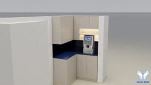 Smixin handwashing system integrated into cabinetry in a healthcare room